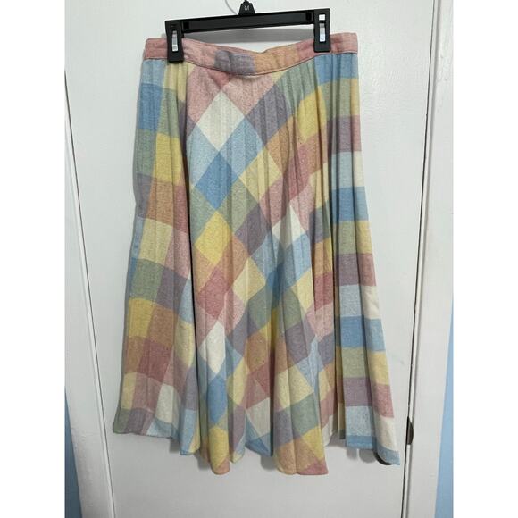 VTG Plaid Pastel Wool Skirt Small Union Made Tradwife Modest Preppy Twee - Picture 4 of 6